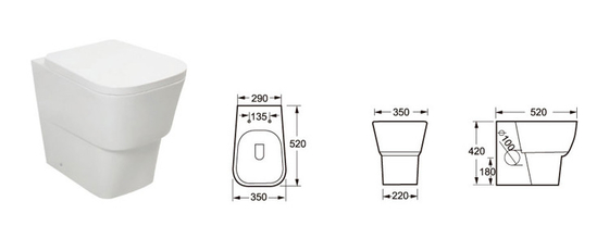 تصميم الهبوط البطيء Back to Wall Toilet Wc Sanitary Ware 520 * 350 * 420mm