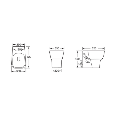 تصميم الهبوط البطيء Back to Wall Toilet Wc Sanitary Ware 520 * 350 * 420mm
