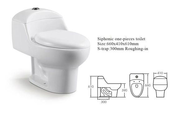 CE 610mm ارتفاع Siphonic مرحاض قطعة واحدة مع S Trap النمط الأوروبي