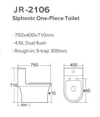 CE 710mm ارتفاع Siphonic Water Closet مع S-Trap استخدام مريح