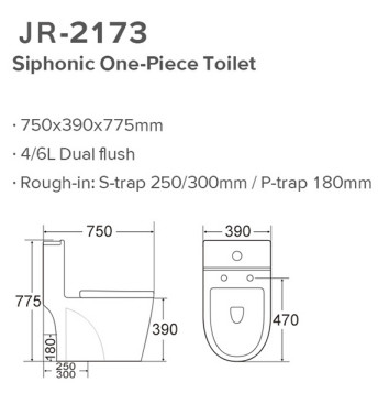UPC فلبينية Watercloset Siphonic قطعة واحدة مرحاض S فخ صوان 750x390x775mm
