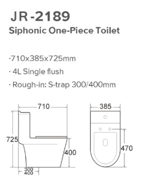 مرحاض فلبيني مضاد للبكتيريا S Trap Toilet Siphonic Wc Single Flush 4L